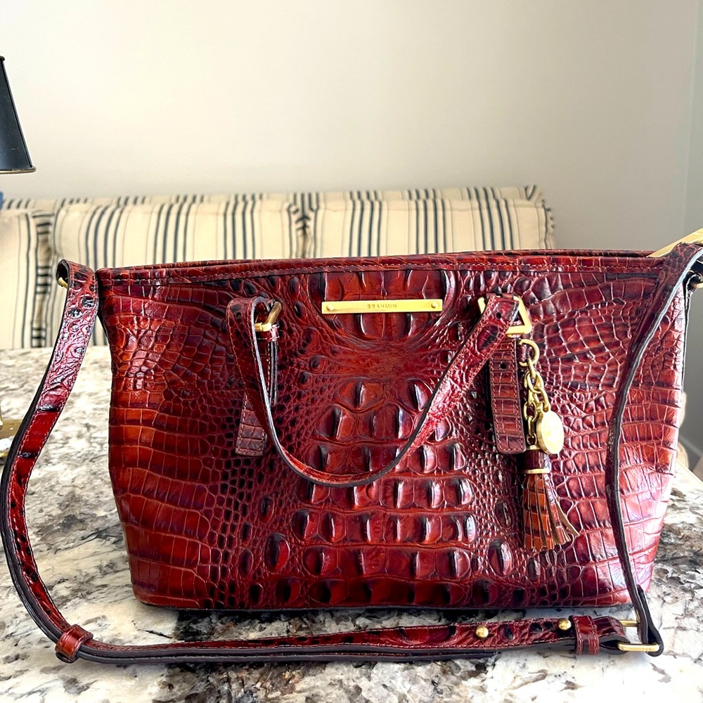 Brahmin Pecan Satchel Embossed Crocodile